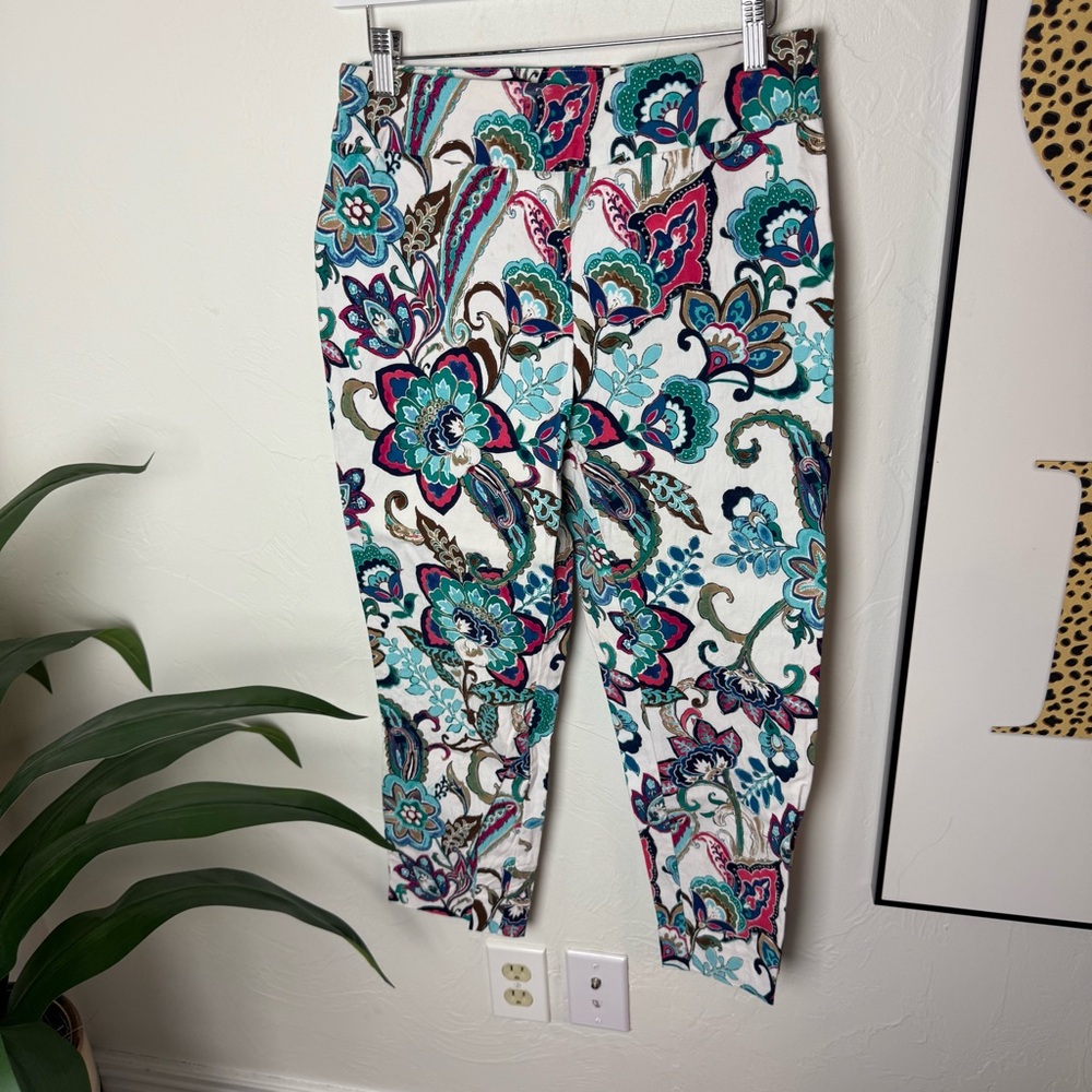 Chico’s So Slimming Crop Pants – Multicolor Paisley Floral Print, Size 0.5